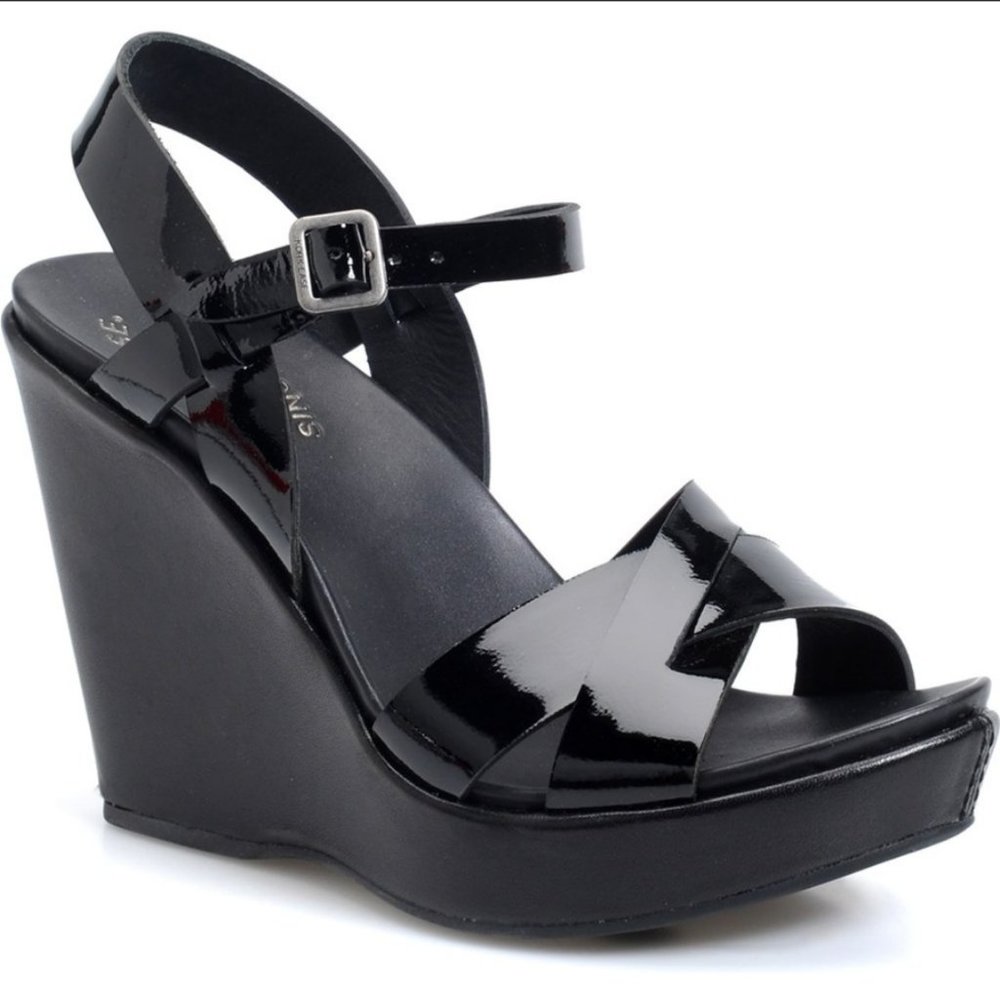 Kork-Ease Bette 2.0 Black Patent Wedge Sandals, 7M